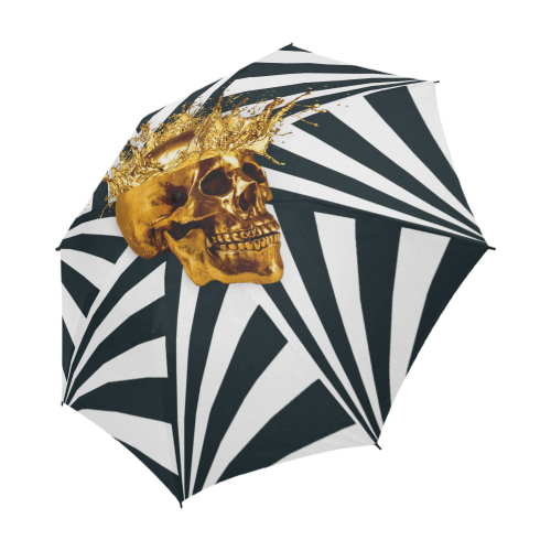 Cirque-Circus UMBRELLA-Geometric Stripes and Gold Skull-Color Midnight TEAL, NAVY BLUE