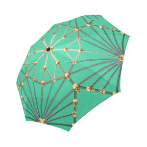 Skull Cathedral- Semi & Auto Foldable French Gothic Umbrella in Bold Jade Teal | Le Leanian™
