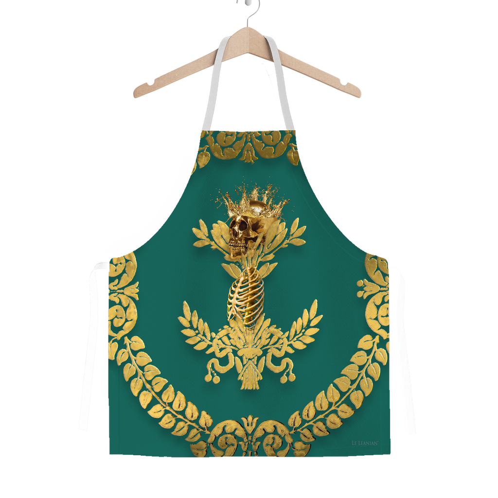 GOLD SKULL & GOLD WREATH-Classic APRON in Color JADE GREEN, TEAL, BLUE GREEN