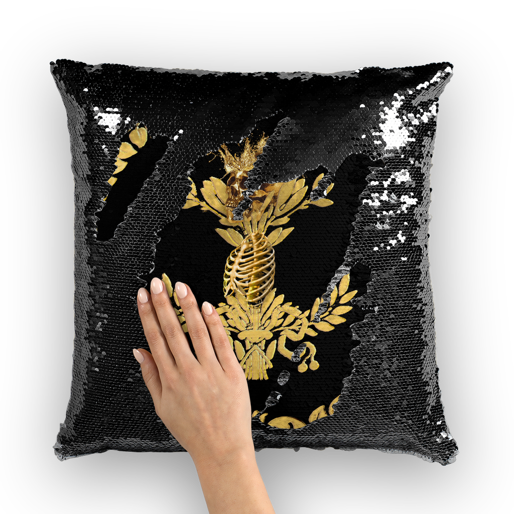 Caesar Skull Relief- French Gothic Sequin Pillowcase or Throw Pillow in Back to Black | Le Leanian™
