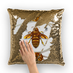 French Chic- French Country Chic- Gold Sequin- Royal Honey Bee Pillow Case- Cushion Cover in Color Light Gray