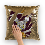 Versailles Siamese Skeletons Sequin Pillowcase with Gold Butterfly Rib Cage-Eggplant Wine Red
