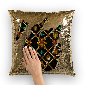 French Chic- French Country Chic- Gold Sequin- Royal Honey Bee Pillow Case- Cushion Cover in Color BLACK
