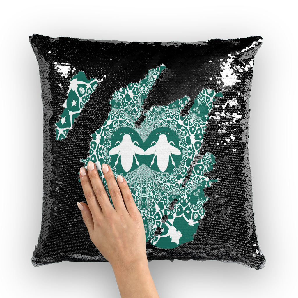 Baroque Hive Relief- French Gothic Sequin Pillowcase or Throw Pillow in Jade | Le Leanian™