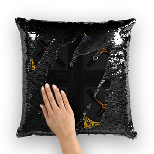 Crossroads Crucifix-French Gothic Sequin Pillowcase or Throw Pillow in Darkest Charcoal | Le Leanian™