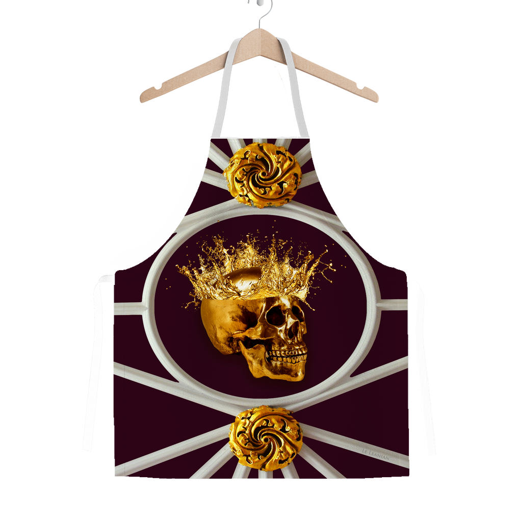 Versailles Golden Skull- Classic French Gothic Apron in Eggplant Wine | Le Leanian™