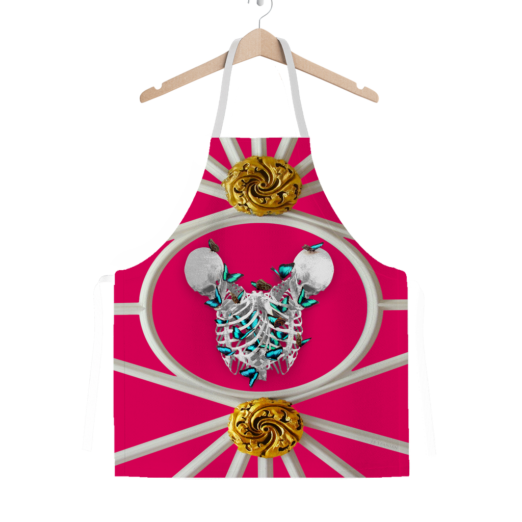 Versailles Gilded Skull Divergence Teal Whispers- Classic French Gothic Apron in Bold Fuchsia | Le Leanian™