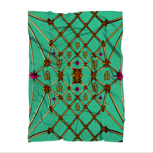 Gold Honey Bee & Ribs- Honeycomb Pattern-Fleece Blanket in Color Jade Teal, TEAL, BLUE, GREEN, AQUA