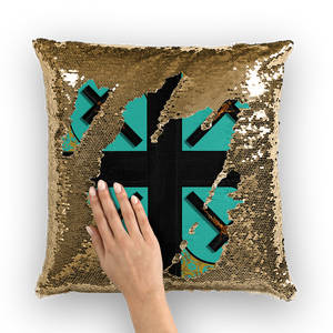 Crossroad Crucifix Gothic Sequin Pillowcase-Throw Pillow- Bright Teal Blue 