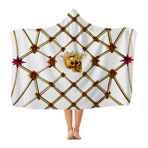 Skull and Honeycomb-Magenta Stars- Classic Hooded Blanket in White