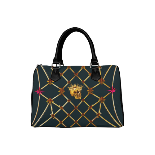 Skull & Honeycomb- French Gothic Boston Handbag in Midnight Teal | Le Leanian™