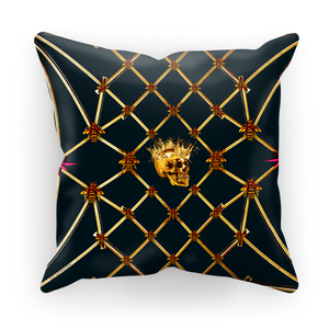 Golden Skull and Magenta Star- French Gothic Satin & Suede Pillowcase in Midnight Teal | Le Leanian™