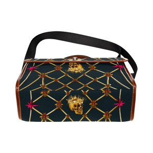 Skull and Honeycomb- Mini Brief Handbag in Midnight Teal | Le Leanian™