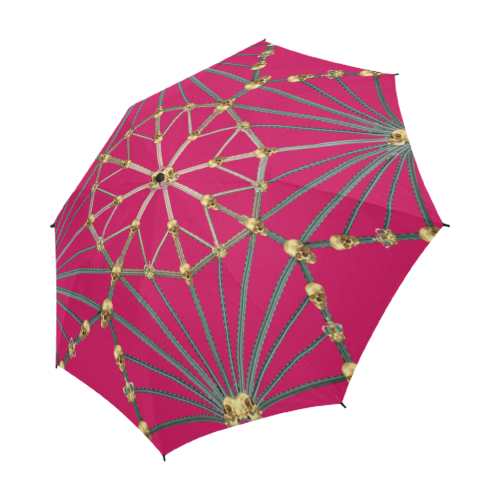 Skull Cathedral- Semi & Auto Foldable French Gothic Umbrella in Bold Fuchsia | Le Leanian™