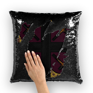 Crossroads Crucifix- French Gothic Sequin Pillowcase or Throw Pillow in Eggplant Wine | Le Leanian™