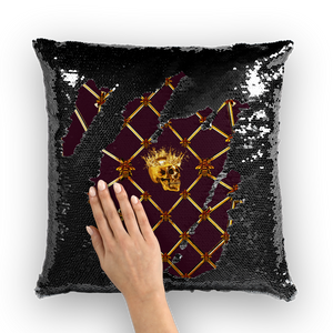 Golden Skull - French Gothic Sequin Pillowcase or Throw Pillow in Eggplant Wine | Le Leanian™