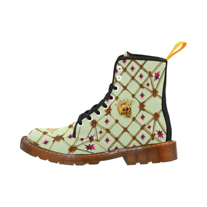 Golden Skull & Magenta Stars- Women's French Gothic Combat  Boots in Pale Green | Le Leanian™