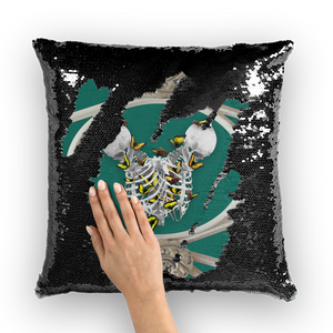 Versailles Divergence Skull Golden Whispers-French Gothic Sequin Pillowcase or Throw Pillow in Jade Teal | Le Leanian™