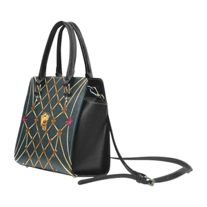 Skull & Honeycomb- Classic French Gothic Satchel Handbag in Midnight Teal | Le Leanian™