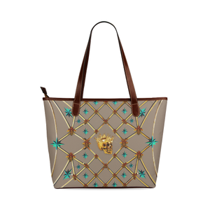 Skull & Teal Stars- Classic French Gothic Tote Bag in Cocoa Clay | Le Leanian™