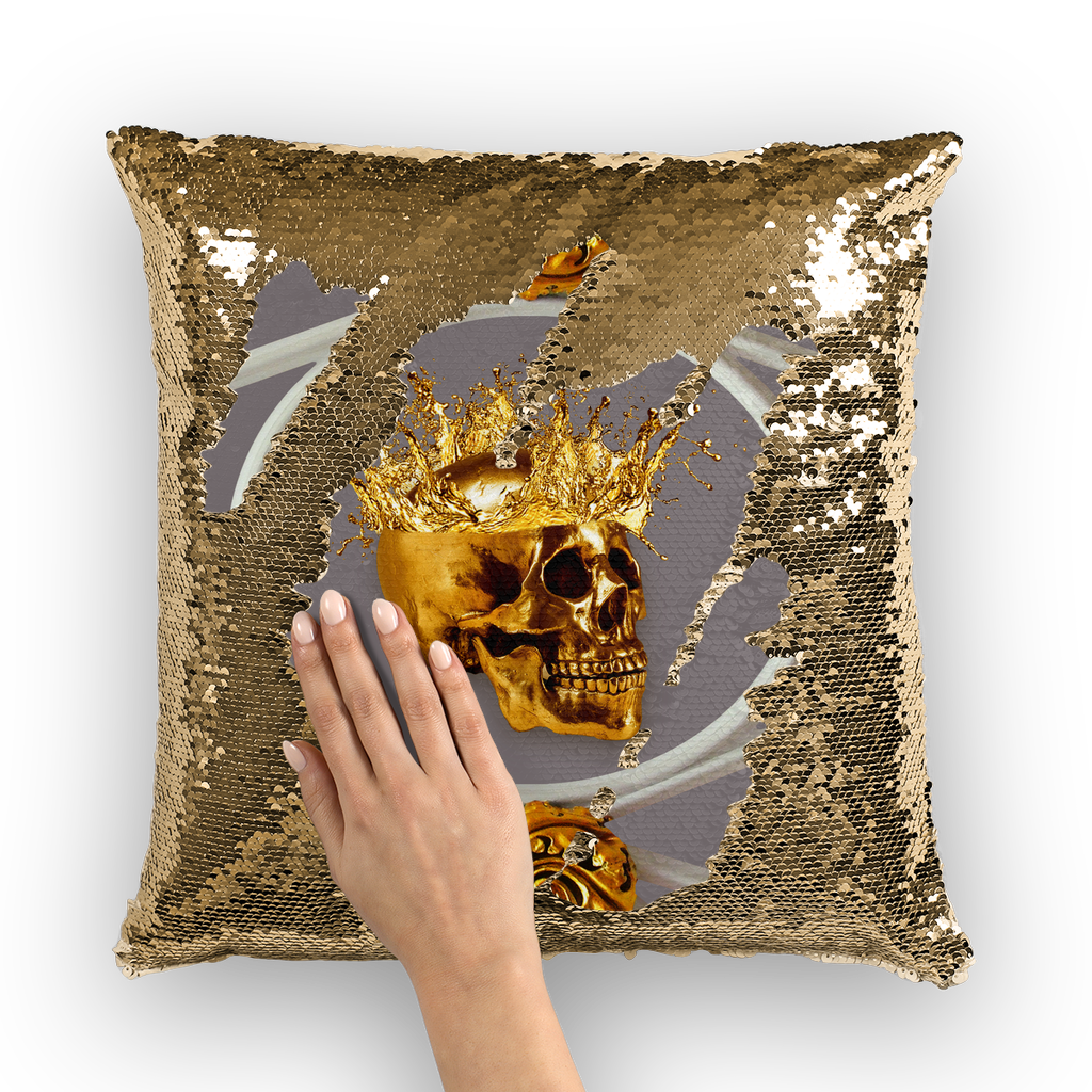 Versailles Golden Skull- French Gothic Sequin Pillowcase or Throw Pillow in Lavender Steel | Le Leanian™