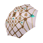 Bee Divergence Gilded Ribs & Teal Stars- Semi & Auto Foldable French Gothic Umbrella in Nouveau Blush Taupe | Le Leanian™