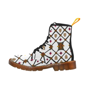 Bee Divergent Dark Ribs & Magenta Stars- Women's French Gothic Combat  Boots in White | Le Leanian™