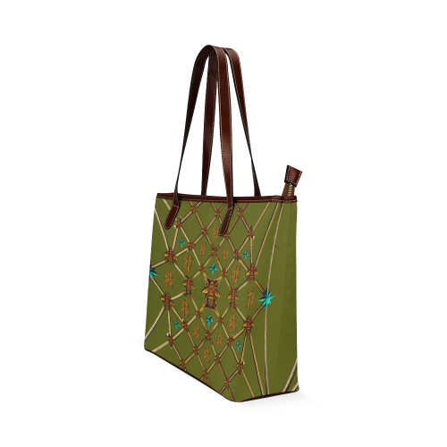 Women's Honey Bee, Ribs, Blue Star Pattern- Shoulder Tote in Color Olive GREEN
