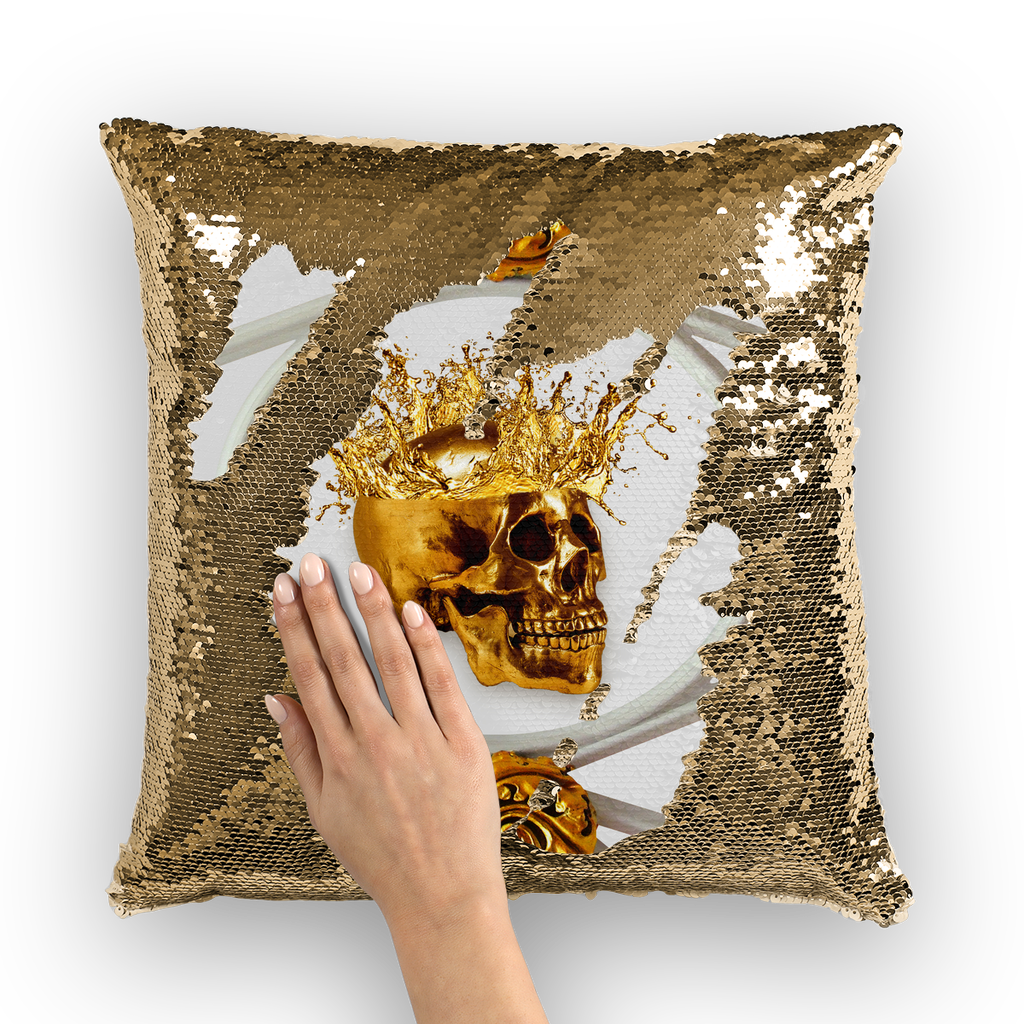 Golden Skull Gold Sequin Pillow Case-Black Sequins-Cushion Cover-French Chic-French Gothic- Interior Design-