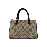 Women's Handbag-Boston Bag- Gold Bee & Ribs-JADE STARS- Pattern in Color CAMEL, COCOA, CLAY, TAN, BROWN, NEUTRAL