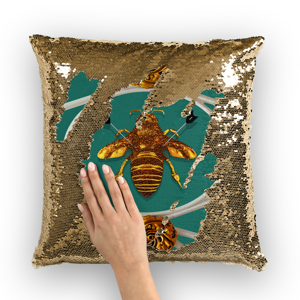Versailles Queen Bee -French Gothic Sequin Pillow Case Throw Pillow- Jade Green