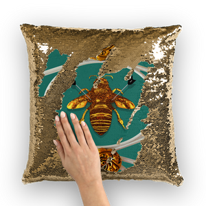 Versailles Queen Bee -French Gothic Sequin Pillow Case Throw Pillow- Jade Green