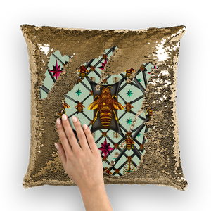 BLACK & GOLD SEQUIN PILLOW CASE-THROW PILLOW-Multi Color Honey BEE, RIBS, STARS PATTERN-Color PASTEL BLUE