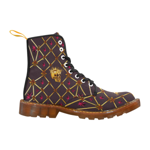 Golden Skull & Magenta Stars- Women's French Gothic Combat  Boots in Muted Eggplant Wine | Le Leanian™