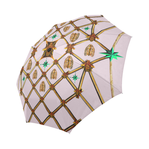Bee Divergence Gilded Ribs & Jade Stars- Auto & Semi Auto Foldable French Gothic Umbrella in Nouveau Blush Taupe | Le Leanian™