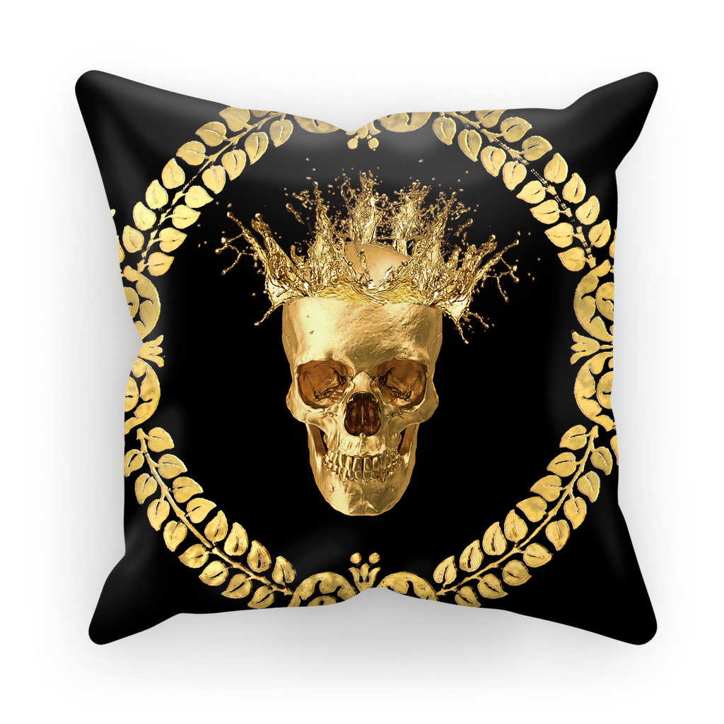 Caesar Gilded Skull- French Gothic Satin & Suede Pillowcase in Back to Black | Le Leanian™
