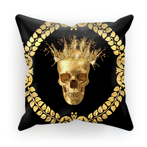 Caesar Gilded Skull- French Gothic Satin & Suede Pillowcase in Back to Black | Le Leanian™