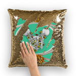 Versailles Siamese Skeletons with Gold Butterfly Rib Cage-Gold sequin Pillowcase-Blue Green Teal