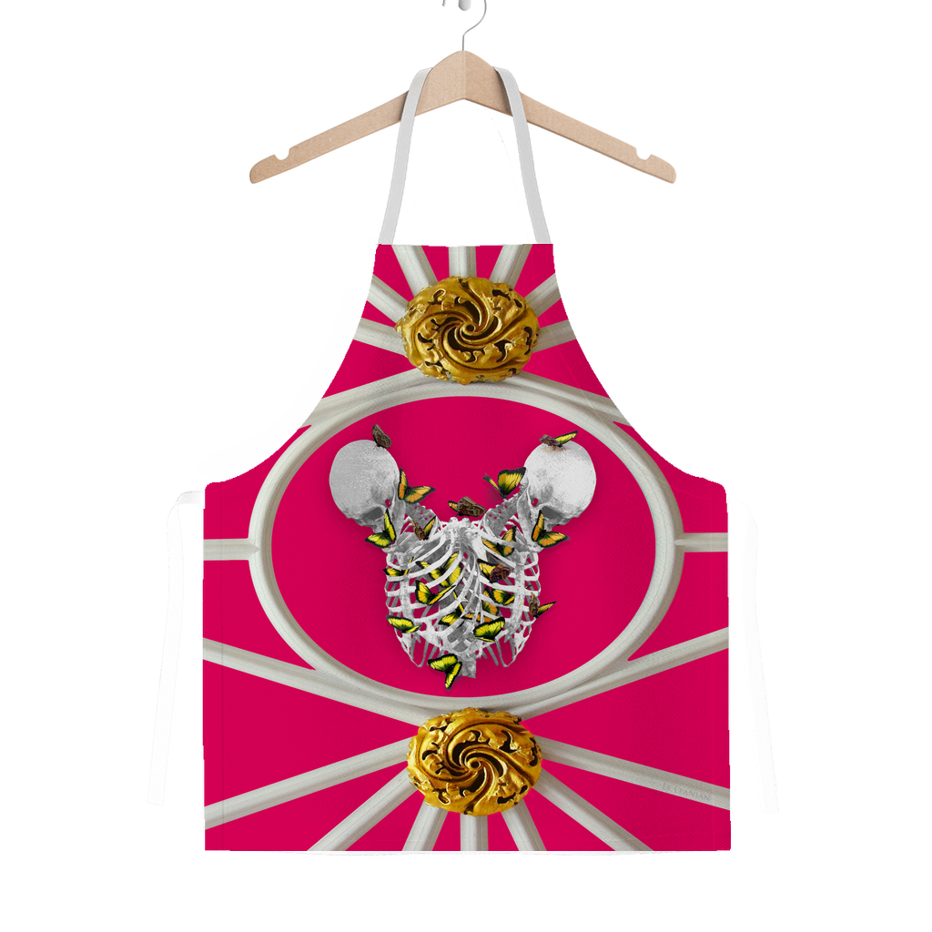 Siamese Skeleton & Gold Butterfly- French Chic- Gothic Chic- Classic Apron in Color Fuchsia, Bold Pink, Bright Pink, 