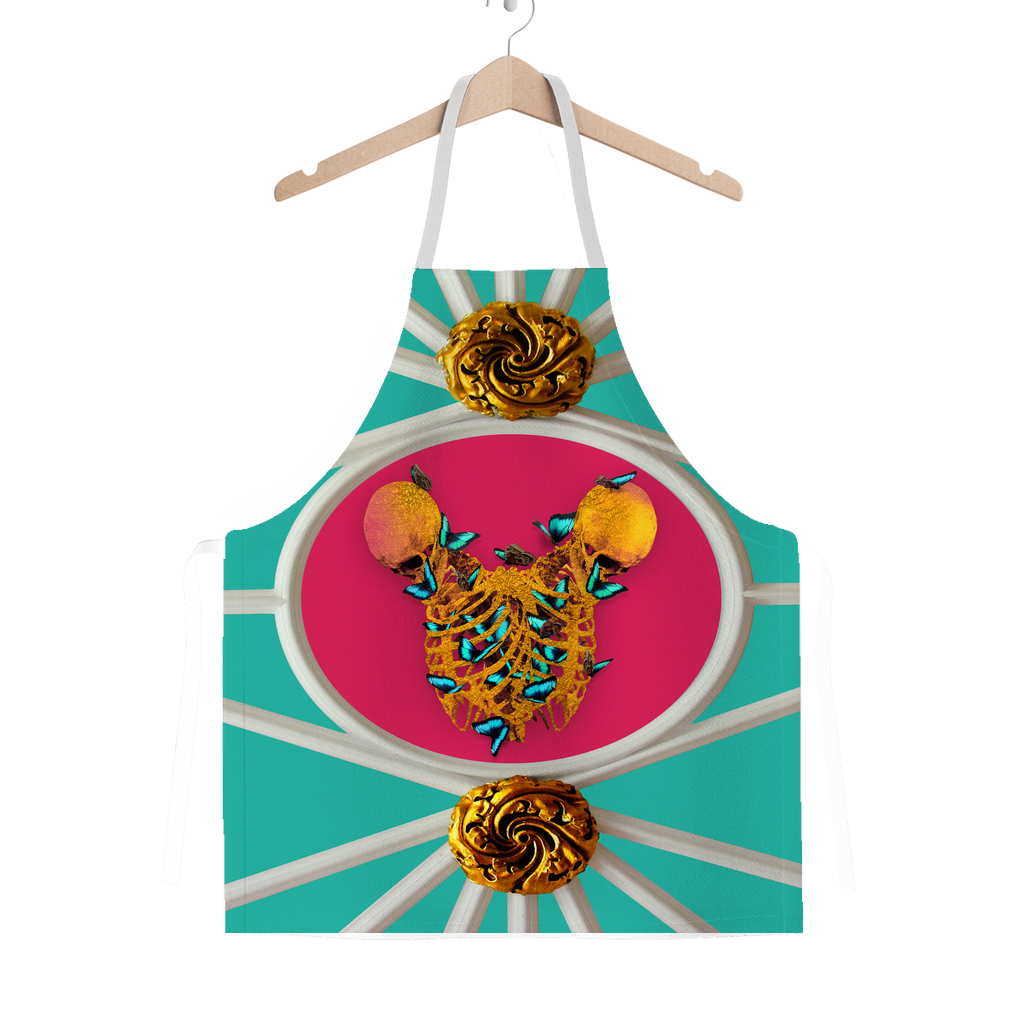 Versailles Gilded Skull Divergence Teal Whispers- Classic French Gothic Apron in Teal & Fuchsia | Le Leanian™