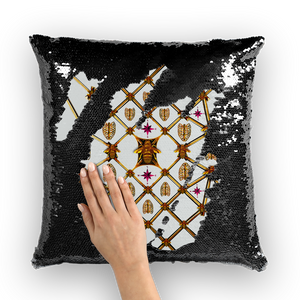 Bee Divergence Gilded Ribs & Magenta Stars- French Gothic Sequin Pillowcase or Throw Pillow in Lightest Gray | Le Leanian™