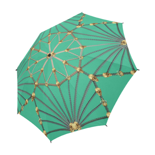 Skull Cathedral- Semi & Auto Foldable French Gothic Umbrella in Bold Jade Teal | Le Leanian™