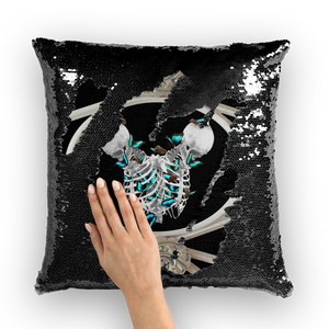 Versailles Divergence Skull Teal Whispers- French Gothic Sequin Pillowcase or Throw Pillow in Back to Black | Le Leanian™