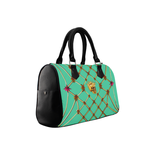 Skull & Honeycomb- French Gothic Boston Handbag in Bold Pastel Jade | Le Leanian™