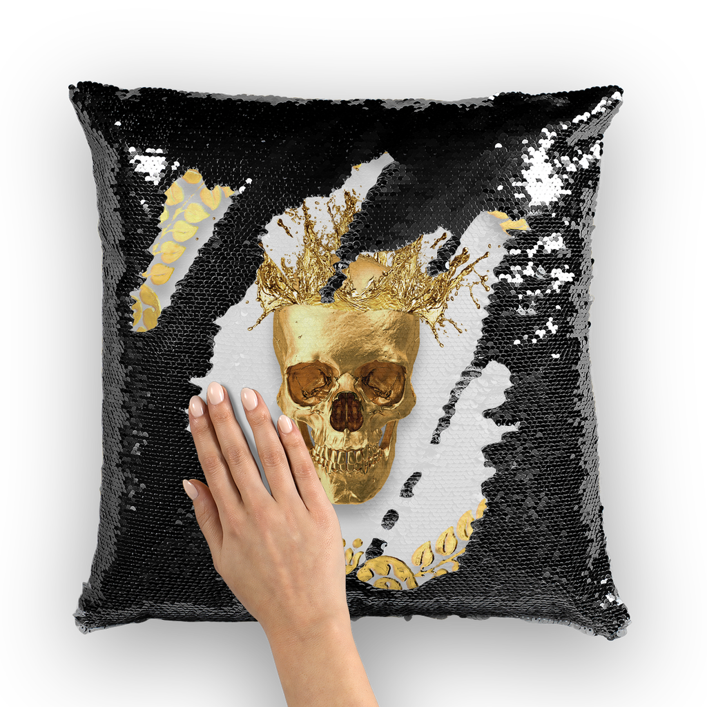 Caesar Gilded Skull- French Gothic Sequin Pillowcase or Throw Pillow in Lightest Gray | Le Leanian™