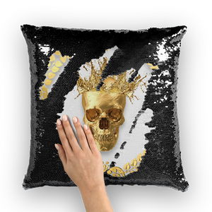 Caesar Gilded Skull- French Gothic Sequin Pillowcase or Throw Pillow in Lightest Gray | Le Leanian™