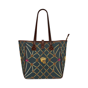 Skull & Honeycomb- Classic French Gothic Upscale Tote Bag in Midnight Teal | Le Leanian™