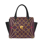 Skull and Honey Bee-Honeycomb Pattern-Magenta Stars- Classic Satchel Hand Bag in Color Eggplant Wine, Wine Red, Purple