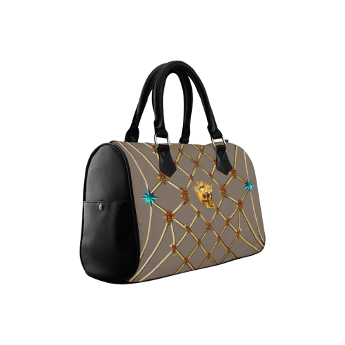 Skull & Teal Star- French Gothic Boston Handbag in Cocoa Clay | Le Leanian™