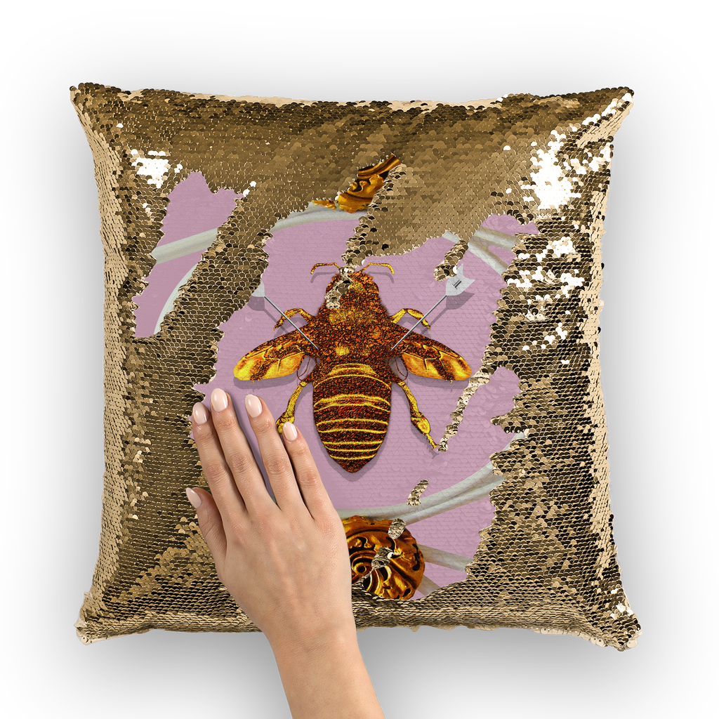 Versailles Queen Bee -French Gothic Sequin Pillow Case Throw Pillow- Light Lavender Pink